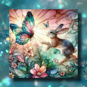 Stained Glass Bunny And Butterfly Christian Easter Holiday Card