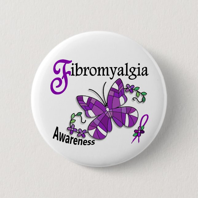 Stained Glass Butterfly 2 Fibromyalgia 6 Cm Round Badge (Front)