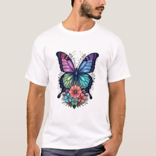 Stained Glass Butterfly and Wildflowers: Surreal N T-Shirt