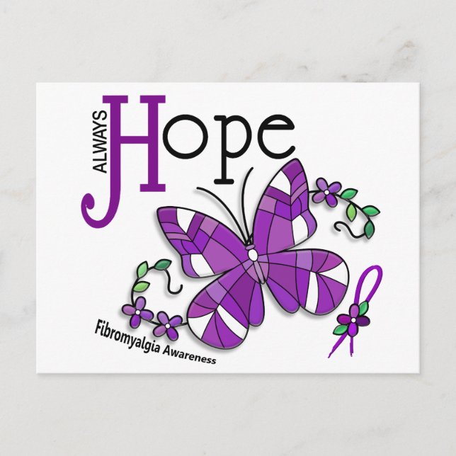 Stained Glass Butterfly Fibromyalgia Postcard (Front)