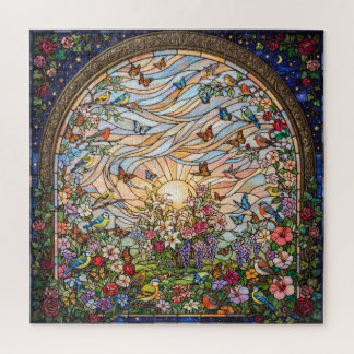 Stained Glass Butterfly Garden Jigsaw Puzzle