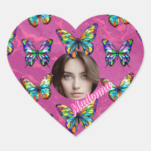 Stained Glass Butterfly Heart Sticker