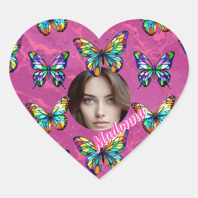 Stained Glass Butterfly Heart Sticker (Front)