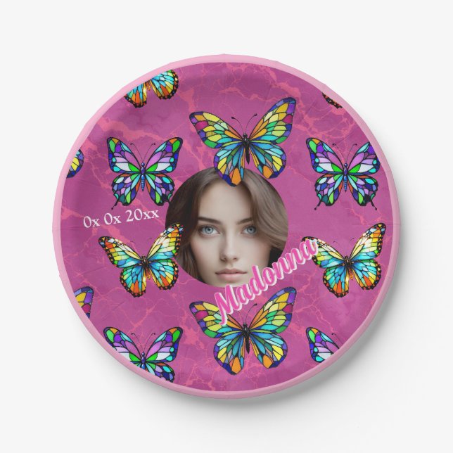 Stained Glass Butterfly Paper Plate (Front)