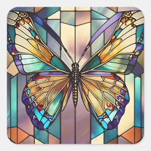 Stained Glass Butterfly Square Sticker