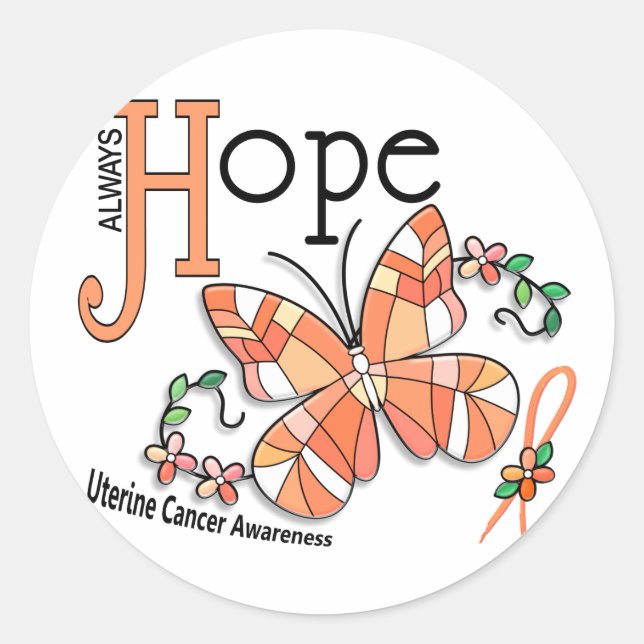 Stained Glass Butterfly Uterine Cancer Classic Round Sticker (Front)