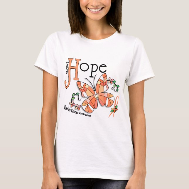 Stained Glass Butterfly Uterine Cancer T-Shirt (Front)