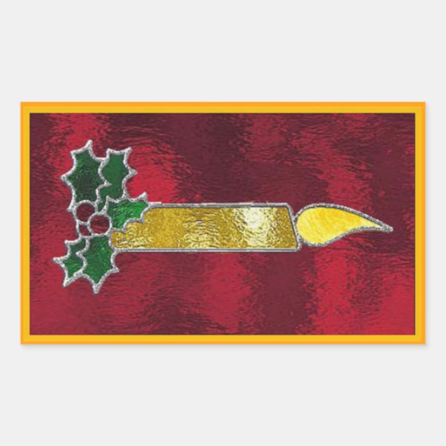 Stained glass candle rectangular sticker (Front)