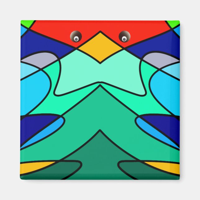 Stained Glass Cardinal Abstract Design Magnet (Front)