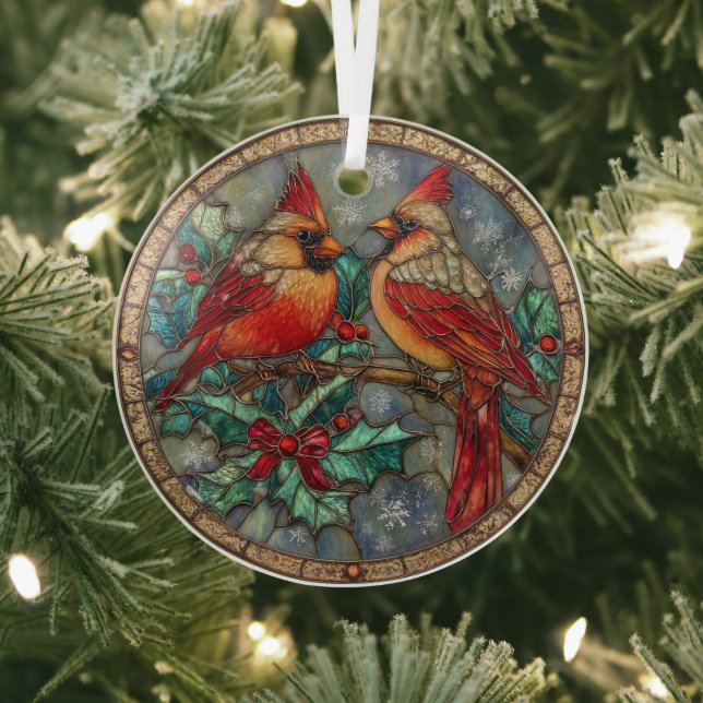 Stained Glass Cardinal Christmas Magic  Tree Decoration (Insitu)