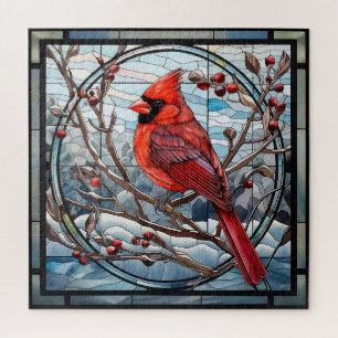 Stained Glass Cardinal Jigsaw Puzzle
