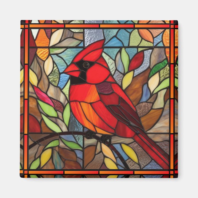 Stained Glass Cardinal Magnet (Front)
