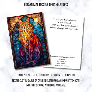 Stained Glass Cat Animal Rescue Organization Thank You Card