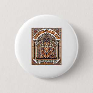 Stained Glass Cat Cat Stained Glass Church Vintage 6 Cm Round Badge