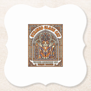 Stained Glass Cat Cat Stained Glass Church Vintage Paper Coaster