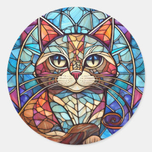 Stained Glass Cat Classic Round Sticker