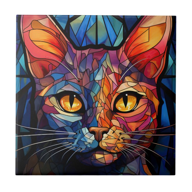 Stained Glass Cat illustration Tile (Front)