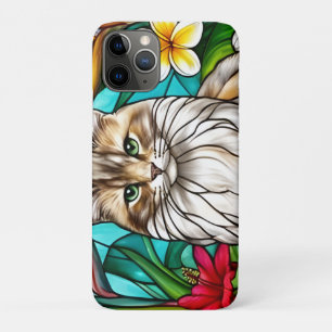 Stained-Glass Cat Portrait Elegant Longhair Cat Case-Mate iPhone Case