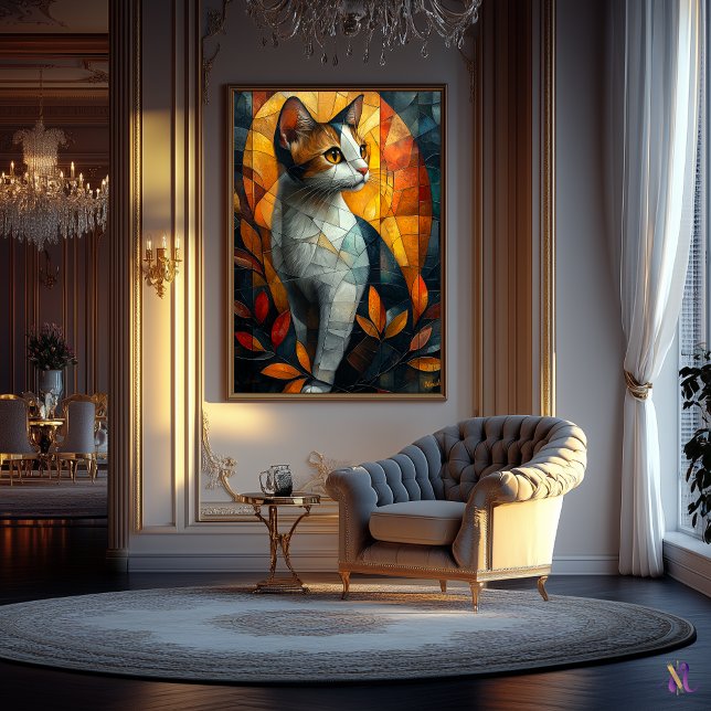 Stained Glass Cat with Autumn Glow Poster (Creator Uploaded)