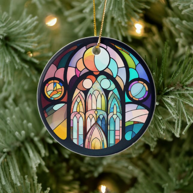 Stained Glass Cathedral Window Christmas Photo Ceramic Tree Decoration (Tree)