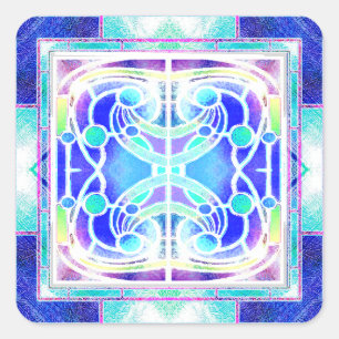 Stained Glass Cathedral Window in Blue and Green Square Sticker