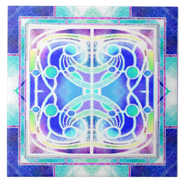  Stained Glass Cathedral Window in Blue and Green Tile (Front)