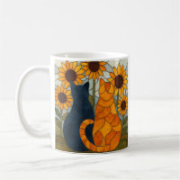 Stained Glass Cats and Sunflowers Art Design