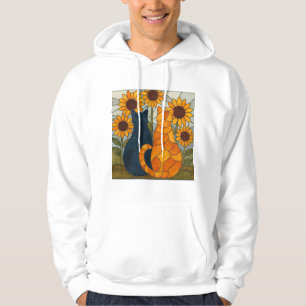 Stained Glass Cats and Sunflowers Art Design Hoodie