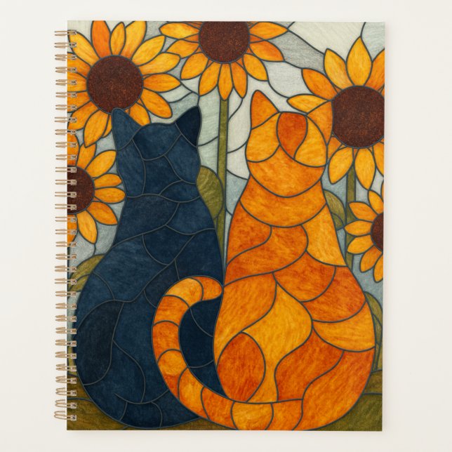 Stained Glass Cats and Sunflowers Art Design Planner (Front)