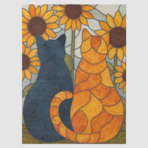 Stained Glass Cats and Sunflowers Art Design Tissue Paper