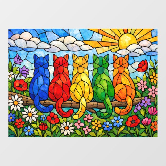 Stained-Glass Cats Home Window Cling (Sheet)