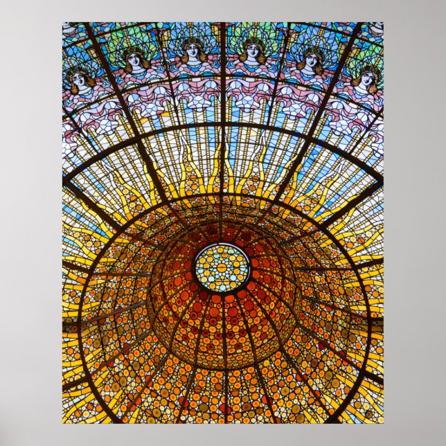 Stained Glass Ceiling at the Palau de Musica Spain Poster (Front)