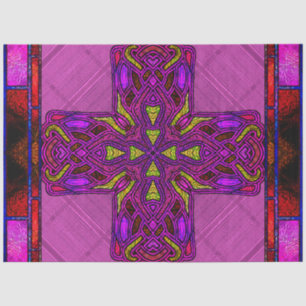 Stained Glass Celtic Cross in Pink and Purple Tissue Paper