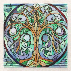 STAINED GLASS CELTIC TREE OF LIFE COASTER