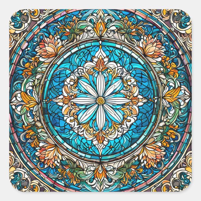 Stained Glass Christian Abstract Art Square Sticker (Front)