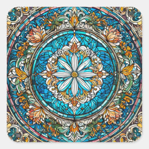Stained Glass Christian Abstract Art Square Sticker
