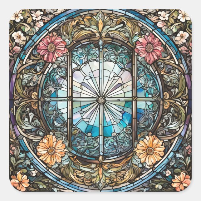 Stained Glass Christian Abstract Art Square Sticker (Front)