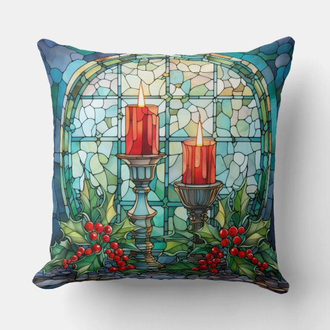 Stained Glass Christmas – Artistic Holiday Decor Cushion (Front)