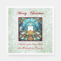 Stained Glass Christmas Candle Holly Green Glitter