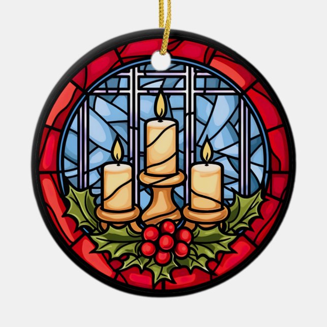 Stained Glass Christmas Candles  Ceramic Tree Decoration (Front)