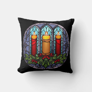 Stained Glass Christmas Candles  Cushion