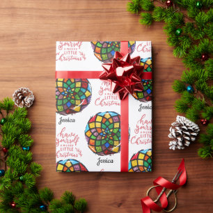 Stained Glass Christmas customizable Name  Wrapping Paper