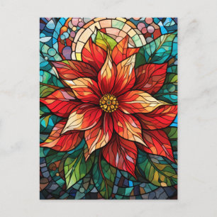 Stained Glass Christmas Flower red Poinsettia Postcard