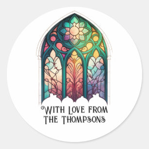 Stained Glass Christmas Holiday Personalised Classic Round Sticker