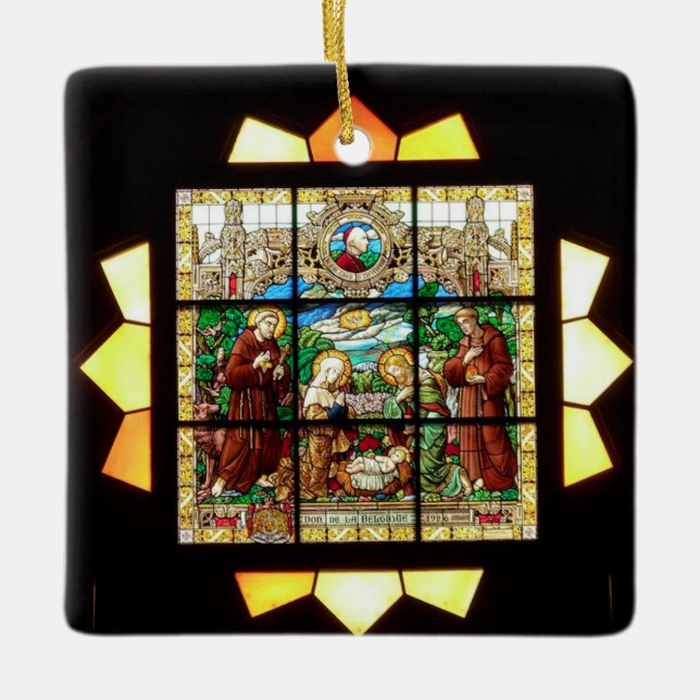 Stained Glass Christmas Nativity Ceramic Ornament (Front)