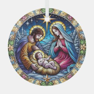 Stained Glass Christmas Nativity Tree Decoration