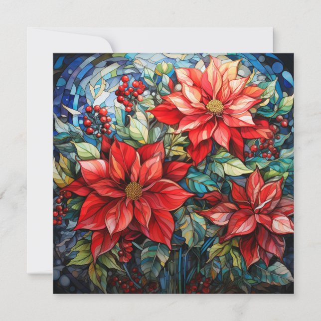 Stained Glass Christmas Poinsettia Card (Front)