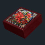 Stained Glass Christmas Poinsettias Gift Box<br><div class="desc">Store your treasures or give a treasure gift box to someone as a beautiful gift. 
 Choices of wood frames are now available.
Many designs for differnt occasions are available in my store.</div>