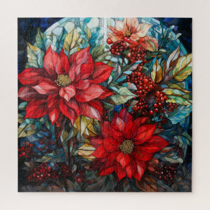 Stained Glass Christmas Puzzle Poinsettia