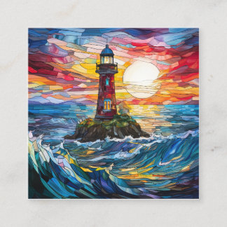 Stained Glass Coastal Lighthouse Art Square Business Card